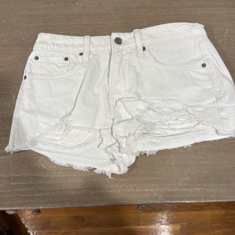 Women's White Distressed Denim Shorts